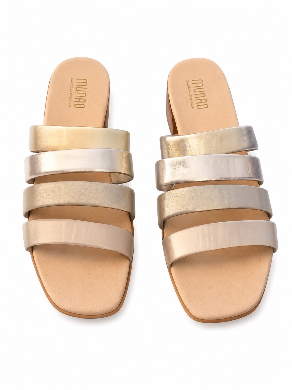 Munro Metallic Leather Slide Sandals | Size 11N | Silver/Champagne | Made in USA